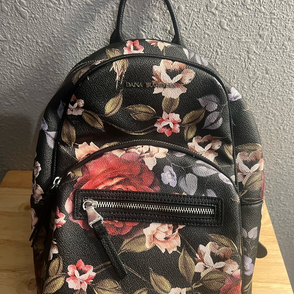 Dana Buchman Black and Red Floral Backpack